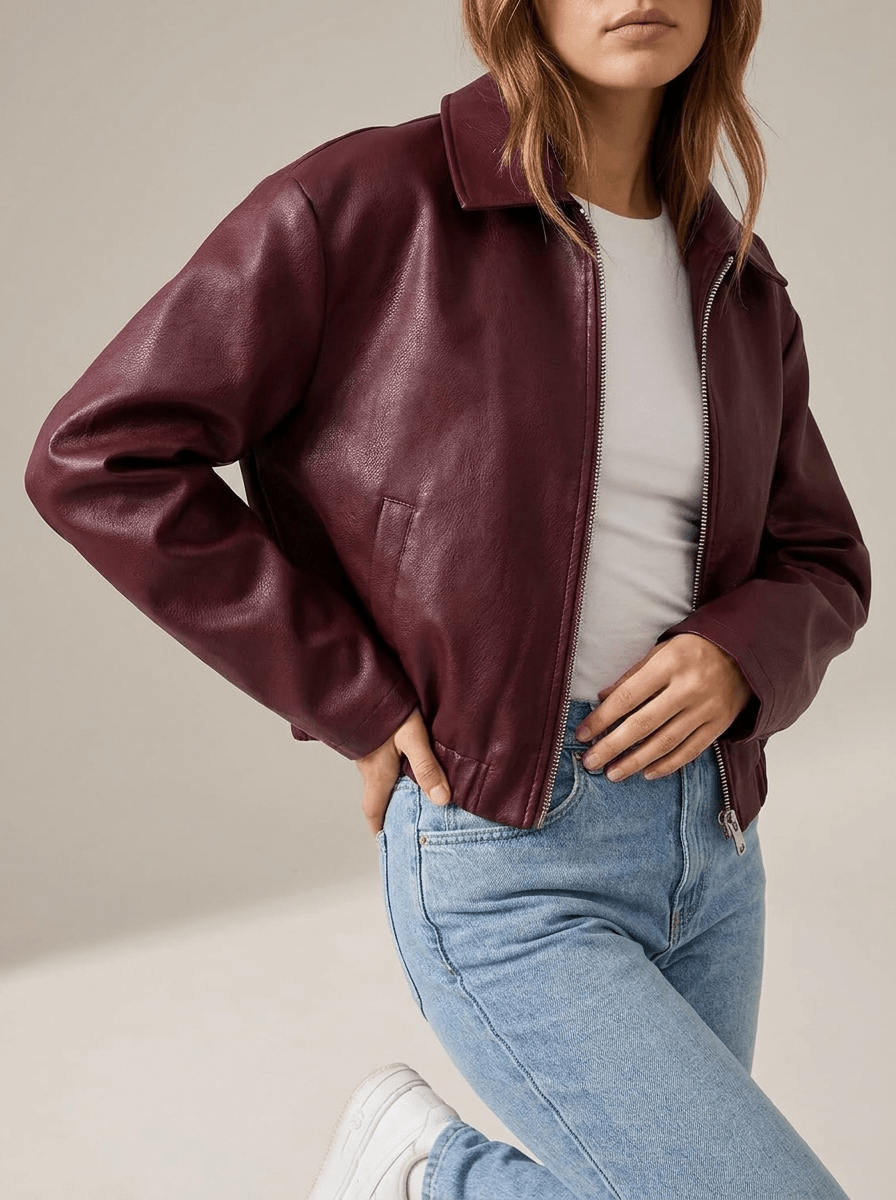 Faux Leather Jacket Women Zip Up Moto Biker Jacket Cropped Layer — Kharites Shop - Kharites