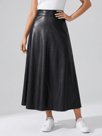 Faux Leather Midi Skirt Women A Line High Waisted Zip Up Skirt — Kharites Shop - Kharites