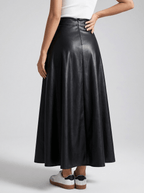 Faux Leather Midi Skirt Women A Line High Waisted Zip Up Skirt — Kharites Shop - Kharites