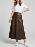Faux Leather Midi Skirt Women A Line High Waisted Zip Up Skirt — Kharites Shop - Kharites