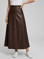 Faux Leather Midi Skirt Women A Line High Waisted Zip Up Skirt — Kharites Shop - Kharites
