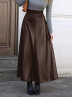 Faux Leather Midi Skirt Women A Line High Waisted Zip Up Skirt — Kharites Shop - Kharites