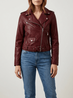 Faux Leather Moto Jacket Women Zip Up Belted Biker Jacket With Pockets — Kharites Shop - Kharites