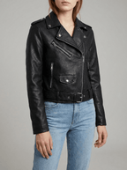 Faux Leather Moto Jacket Women Zip Up Belted Biker Jacket With Pockets — Kharites Shop - Kharites