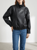 Faux Leather Moto Jacket Women Zip Up Biker Jacket With Pockets — Kharites Shop - Kharites