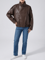 Faux Leather Moto Jacket Women Zip Up Biker Jacket With Pockets — Kharites Shop - Kharites