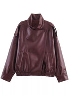 Faux Leather Moto Jacket Women Zip Up Biker Jacket With Pockets — Kharites Shop - Kharites