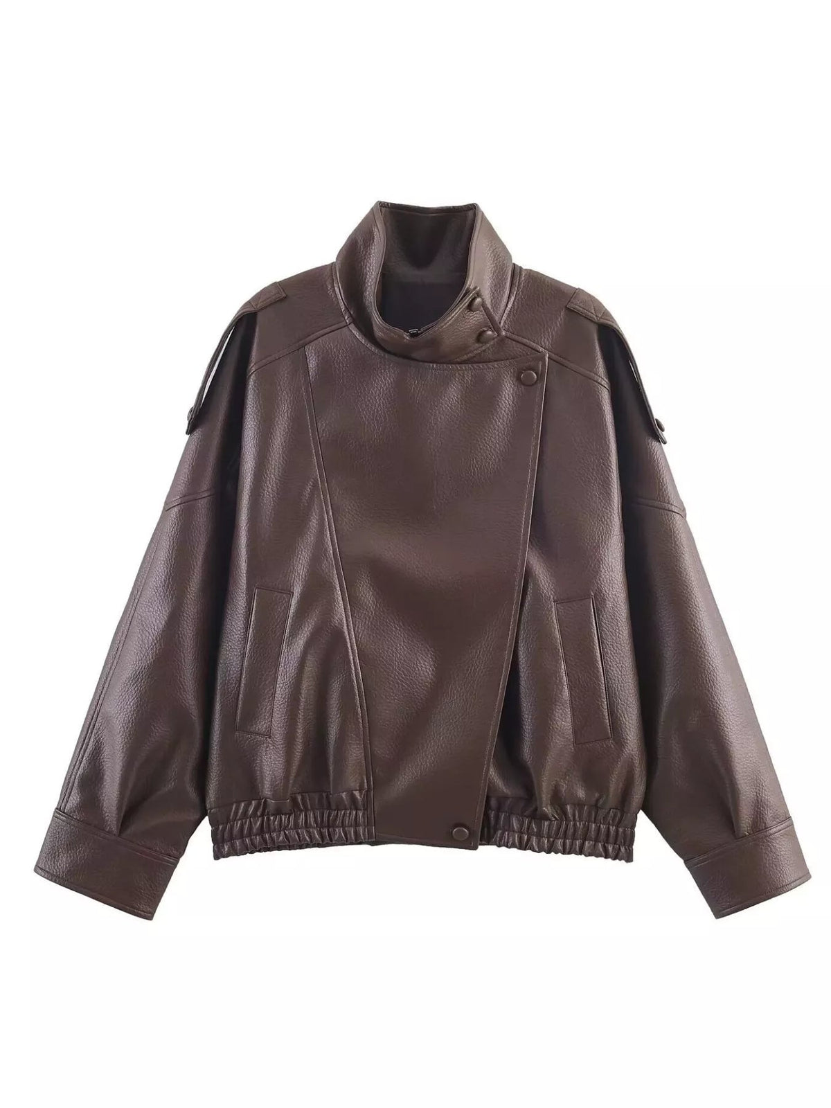 Faux Leather Moto Jacket Women Zip Up Biker Jacket With Pockets — Kharites Shop - Kharites