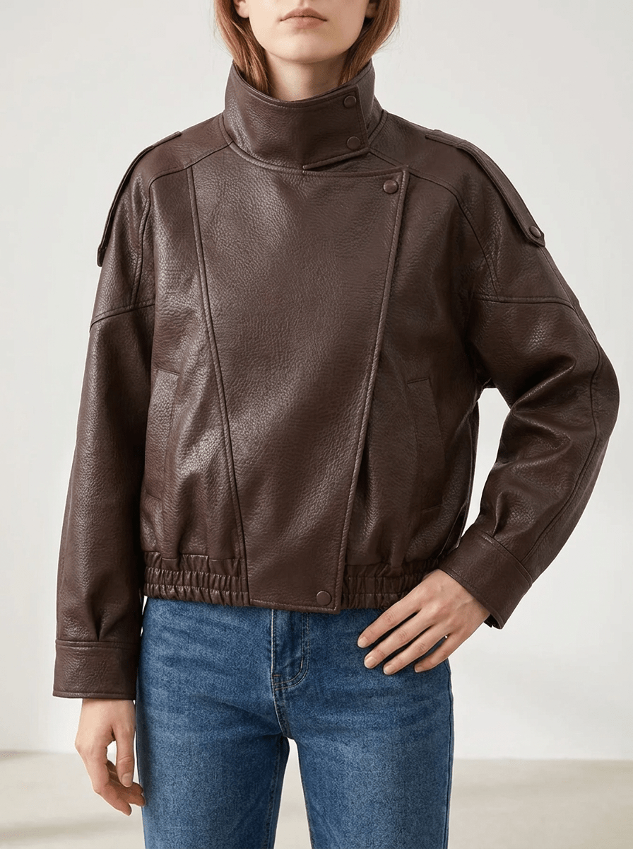 Faux Leather Moto Jacket Women Zip Up Biker Jacket With Pockets — Kharites Shop - Kharites