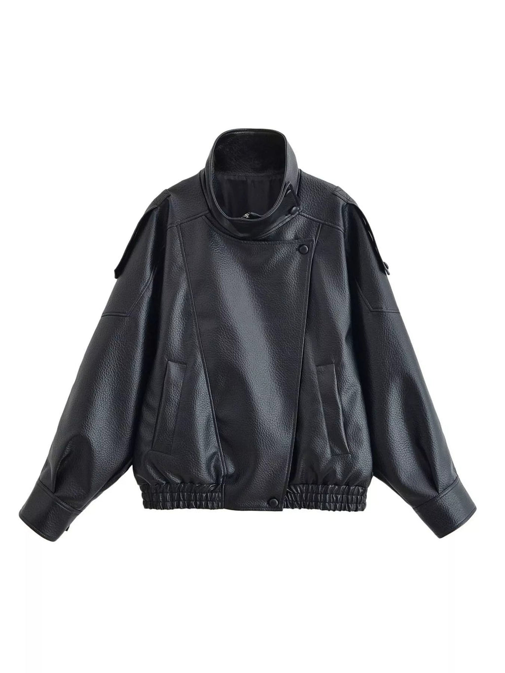 Faux Leather Moto Jacket Women Zip Up Biker Jacket With Pockets — Kharites Shop - Kharites