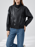 Faux Leather Moto Jacket Women Zip Up Biker Jacket With Pockets — Kharites Shop - Kharites