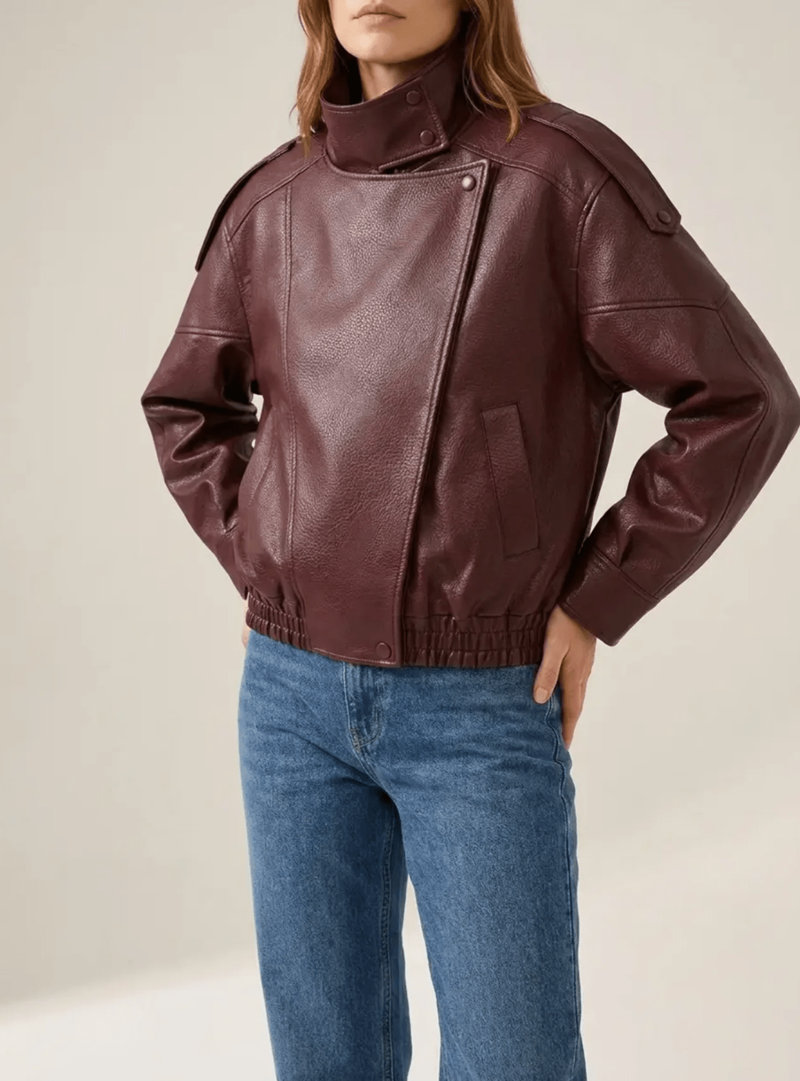 Faux Leather Moto Jacket Women Zip Up Biker Jacket With Pockets — Kharites Shop - Kharites