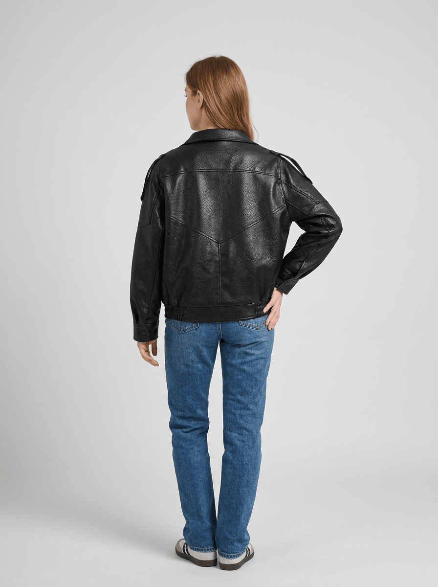 Faux Leather Moto Jacket Women Zip Up Biker Jacket With Pockets — Kharites Shop - Kharites