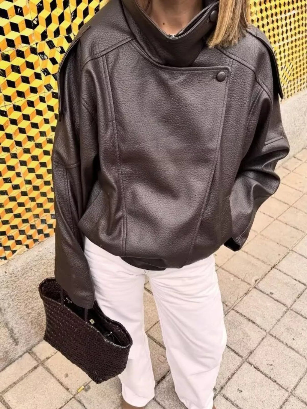 Faux Leather Moto Jacket Women Zip Up Biker Jacket With Pockets — Kharites Shop - Kharites