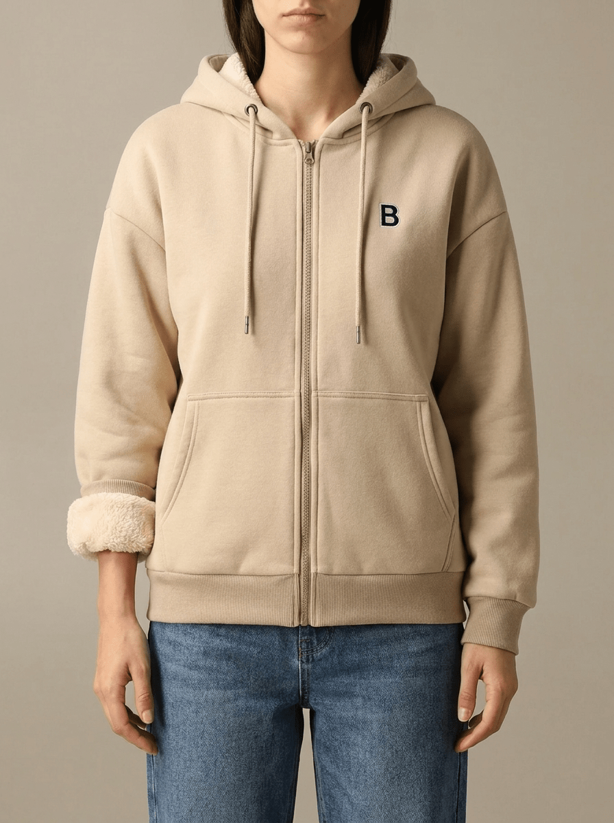 Fleece Lined Zip Up Hoodie Women Drawstring Warm Jacket With Pockets — Kharites Shop - Kharites