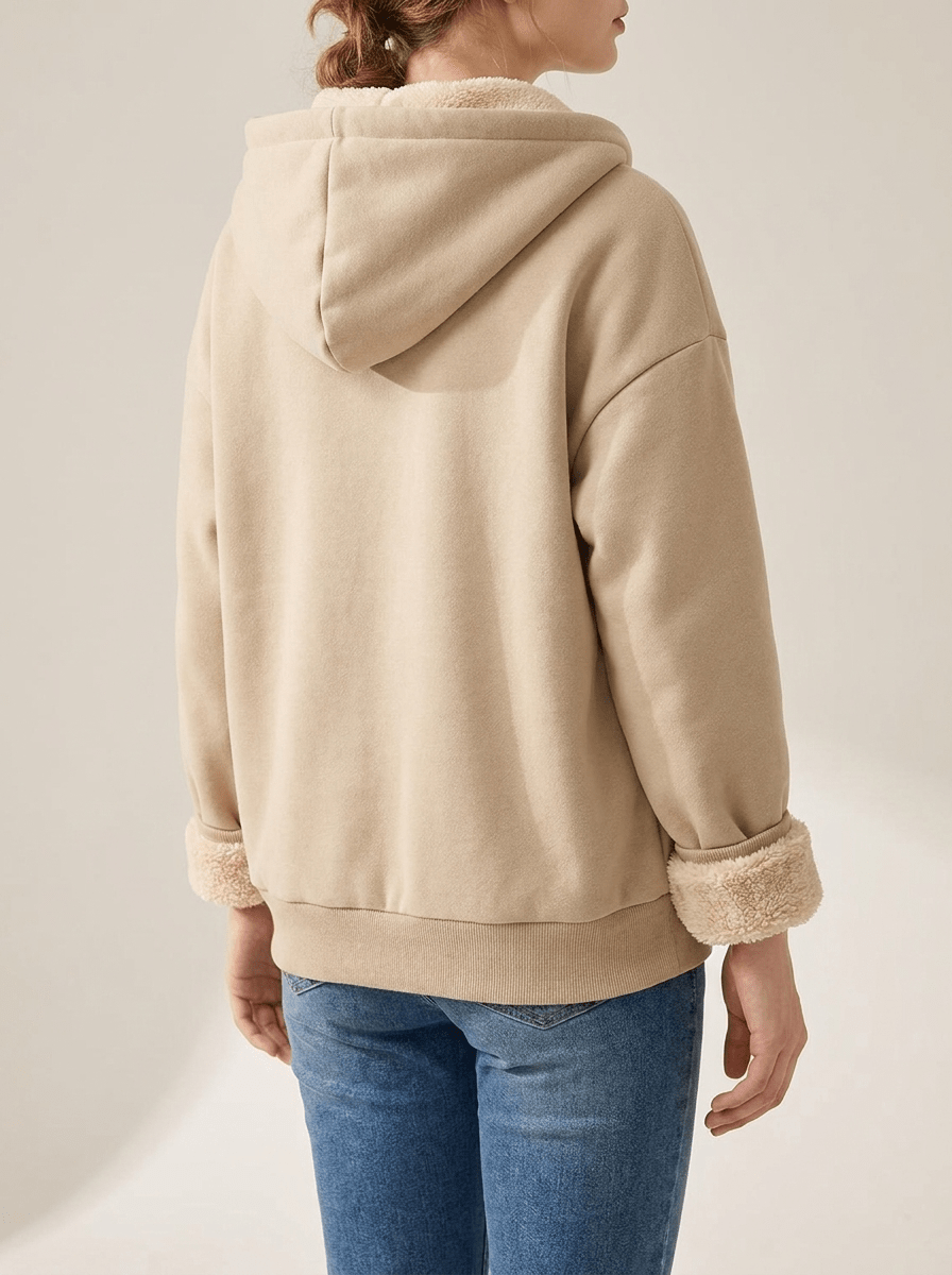 Fleece Lined Zip Up Hoodie Women Drawstring Warm Jacket With Pockets — Kharites Shop - Kharites