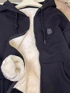 Fleece Lined Zip Up Hoodie Women Drawstring Warm Jacket With Pockets — Kharites Shop - Kharites