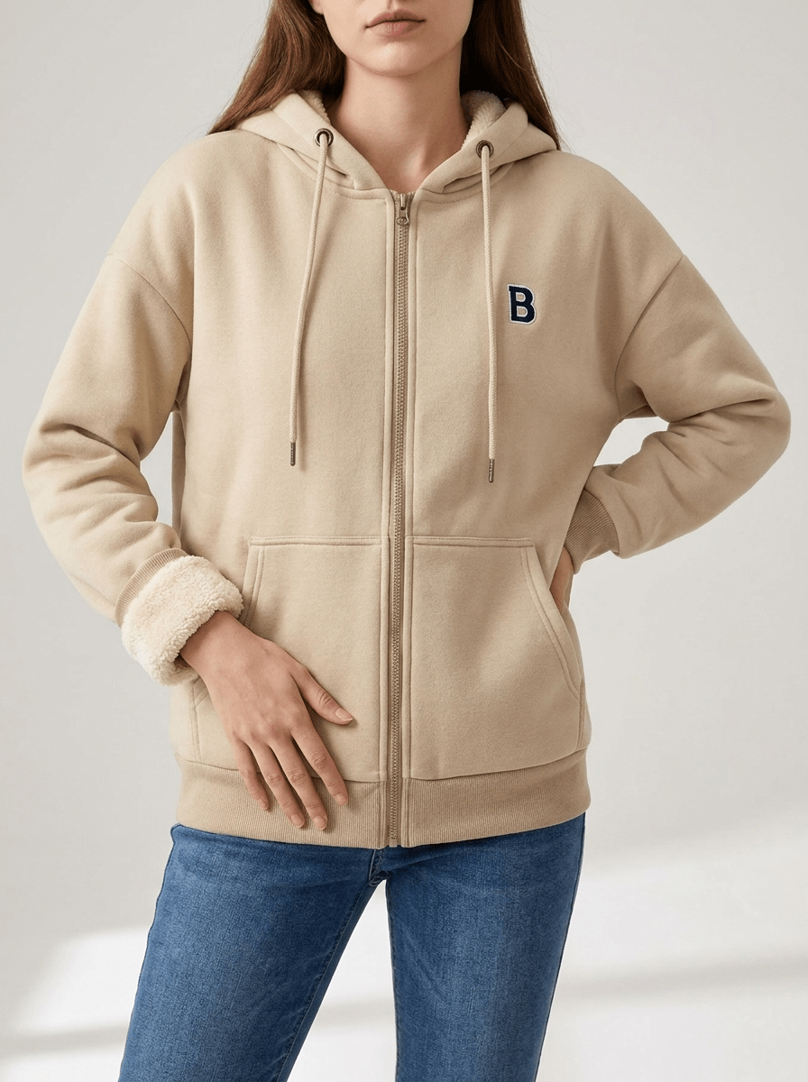 Fleece Lined Zip Up Hoodie Women Drawstring Warm Jacket With Pockets — Kharites Shop - Kharites