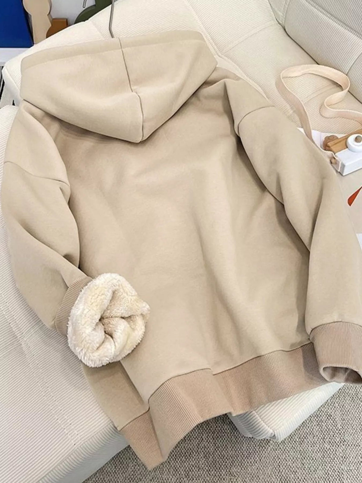 Fleece Lined Zip Up Hoodie Women Drawstring Warm Jacket With Pockets — Kharites Shop - Kharites