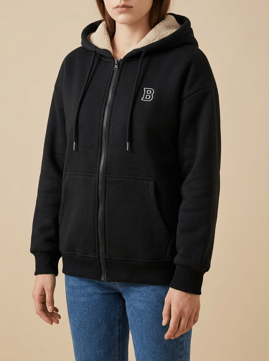 Fleece Lined Zip Up Hoodie Women Drawstring Warm Jacket With Pockets — Kharites Shop - Kharites