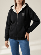 Fleece Lined Zip Up Hoodie Women Drawstring Warm Jacket With Pockets — Kharites Shop - Kharites