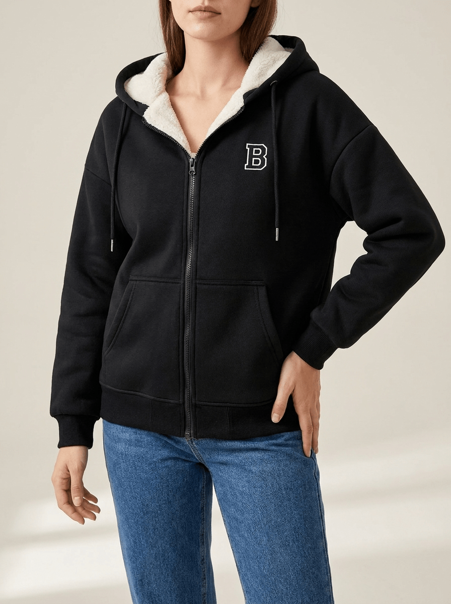 Fleece Lined Zip Up Hoodie Women Drawstring Warm Jacket With Pockets — Kharites Shop - Kharites