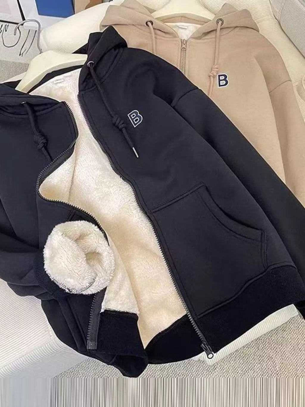 Fleece Lined Zip Up Hoodie Women Drawstring Warm Jacket With Pockets — Kharites Shop - Kharites