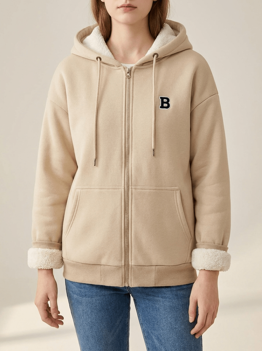 Fleece Lined Zip Up Hoodie Women Drawstring Warm Jacket With Pockets — Kharites Shop - Kharites
