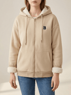 Fleece Lined Zip Up Hoodie Women Drawstring Warm Jacket With Pockets — Kharites Shop - Kharites