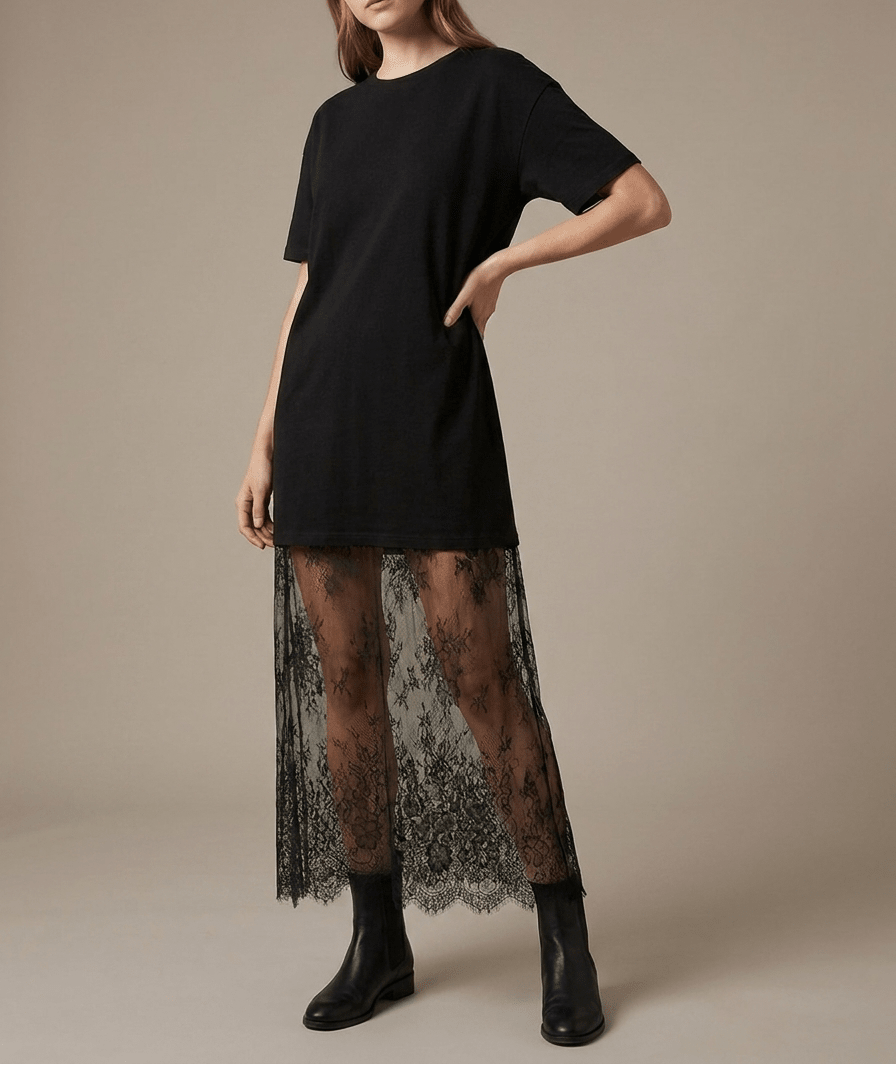 Floral Cotton T Shirt Dress Women Loose Short Sleeve Lace Trim — Kharites Shop - Kharites