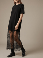 Floral Cotton T Shirt Dress Women Loose Short Sleeve Lace Trim — Kharites Shop - Kharites