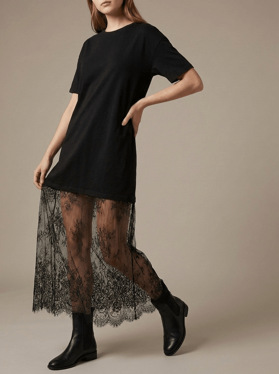 Floral Cotton T Shirt Dress Women Loose Short Sleeve Lace Trim — Kharites Shop - Kharites