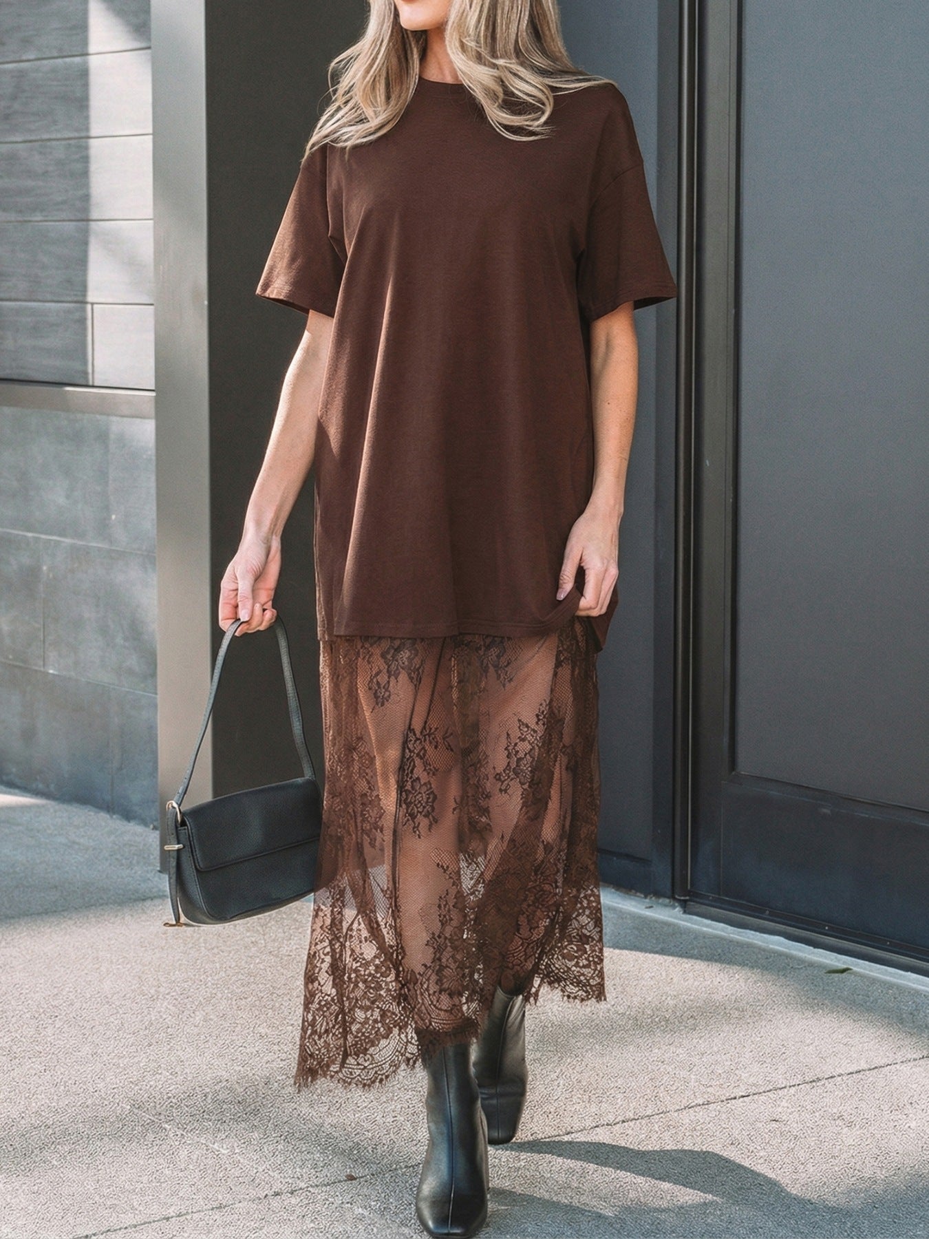 Floral Patchwork Short Sleeve T Shirt Loose Dress - Kharites