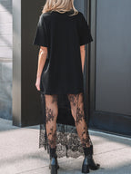 Floral Patchwork Short Sleeve T Shirt Loose Dress - Kharites