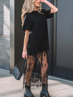 Floral Patchwork Short Sleeve T Shirt Loose Dress - Kharites