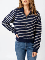 Half Zip Knit Top Women Stripped Collared Long Sleeve Pullover Sweater — Kharites Shop - Kharites
