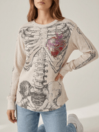 Halloween Skeleton Long Sleeve Top Women Graphic Casual Goth Tee — Kharites Shop - Kharites
