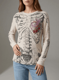Halloween Skeleton Long Sleeve Top Women Graphic Casual Goth Tee — Kharites Shop - Kharites