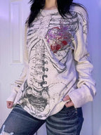 Halloween Skeleton Long Sleeve Top Women Graphic Casual Goth Tee — Kharites Shop - Kharites