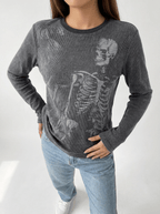 Halloween Skeleton Long Sleeve Top Women Graphic Casual Goth Tee — Kharites Shop - Kharites