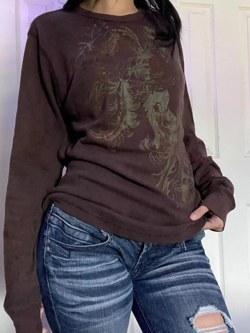 Halloween Skeleton Long Sleeve Top Women Graphic Casual Goth Tee — Kharites Shop - Kharites