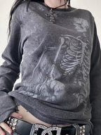 Halloween Skeleton Long Sleeve Top Women Graphic Casual Goth Tee — Kharites Shop - Kharites