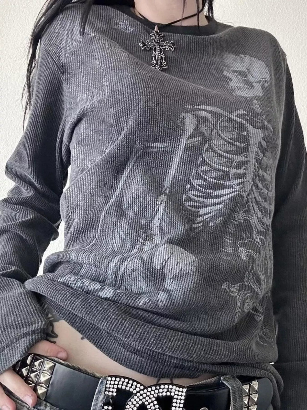 Halloween Skeleton Long Sleeve Top Women Graphic Casual Goth Tee — Kharites Shop - Kharites