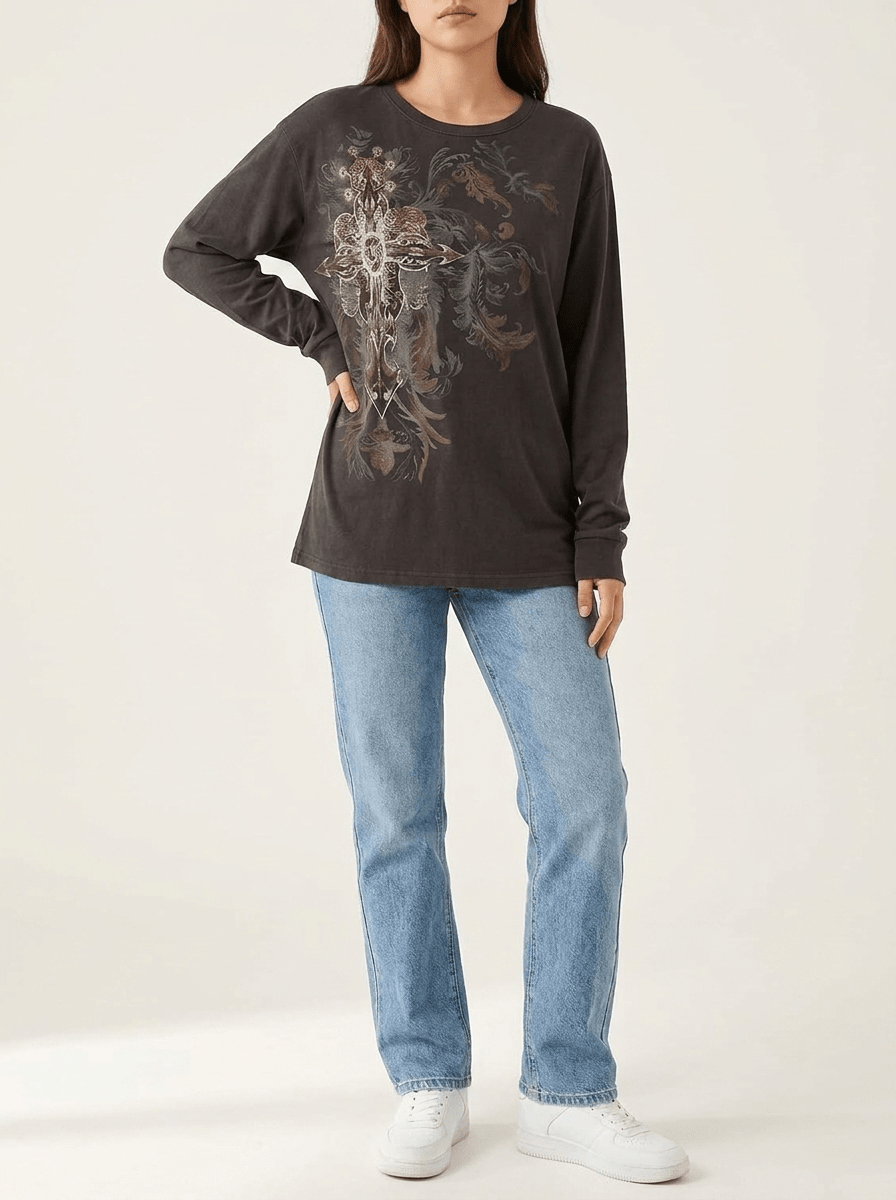 Halloween Skeleton Long Sleeve Top Women Graphic Casual Goth Tee — Kharites Shop - Kharites