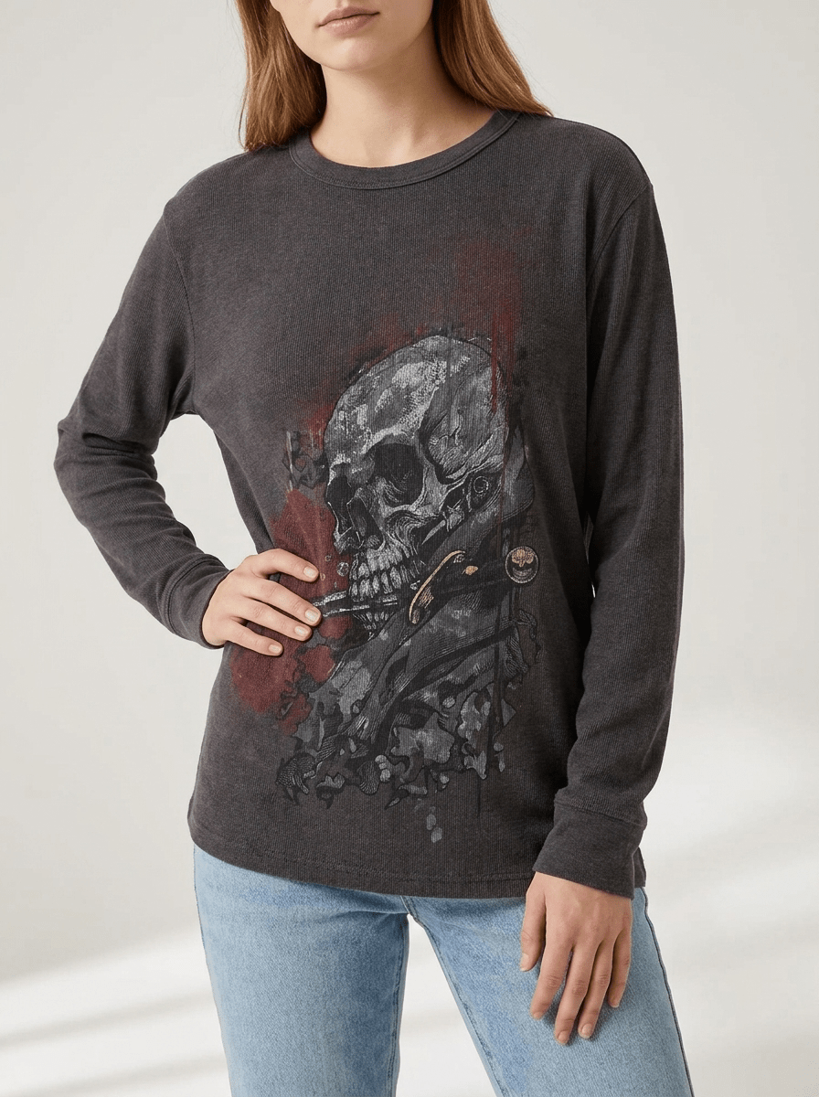 Halloween Skeleton Long Sleeve Top Women Graphic Casual Goth Tee — Kharites Shop - Kharites
