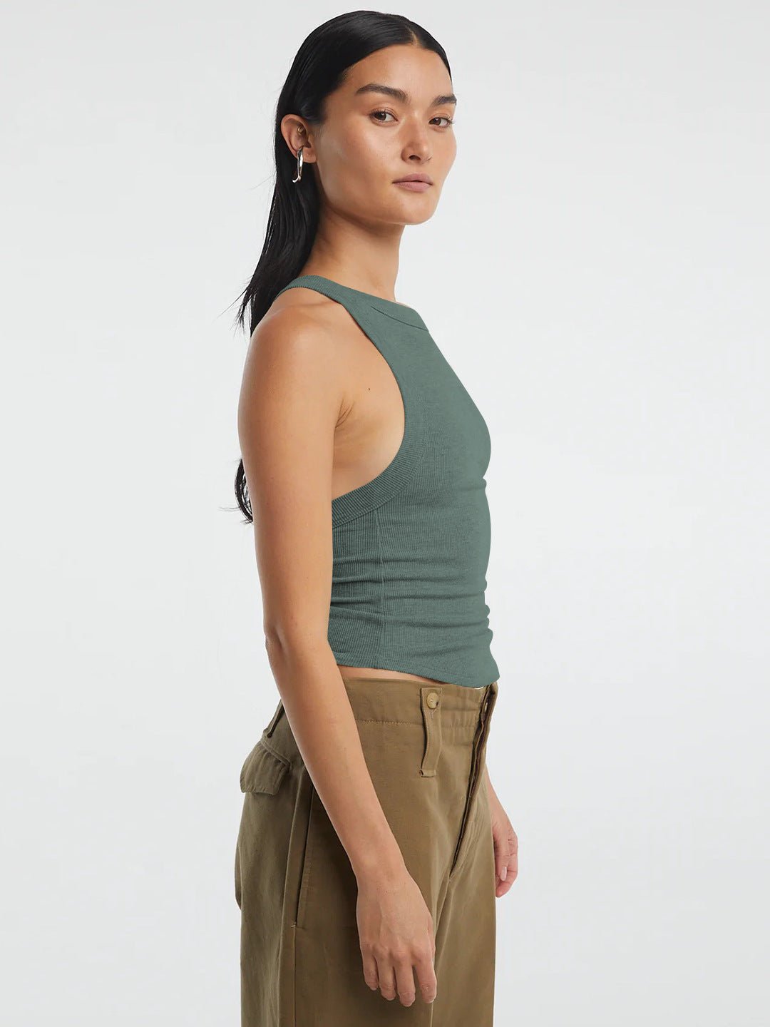 Halter Neck Ribbed Cropped Top - Kharites
