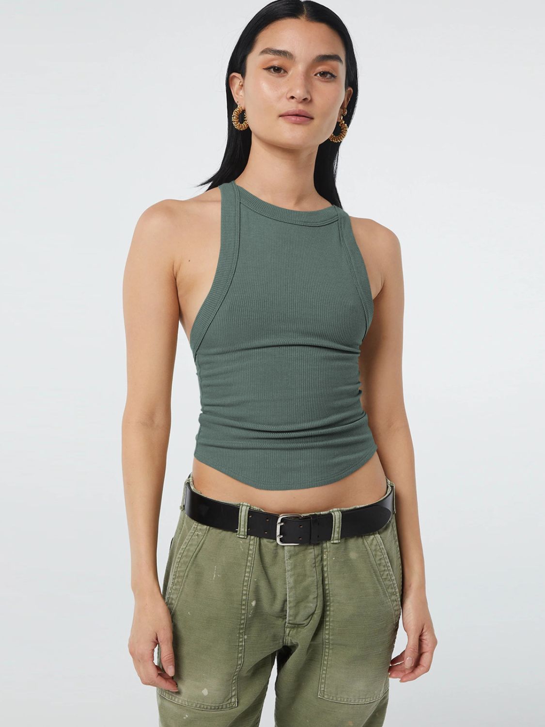Halter Neck Ribbed Cropped Top - Kharites