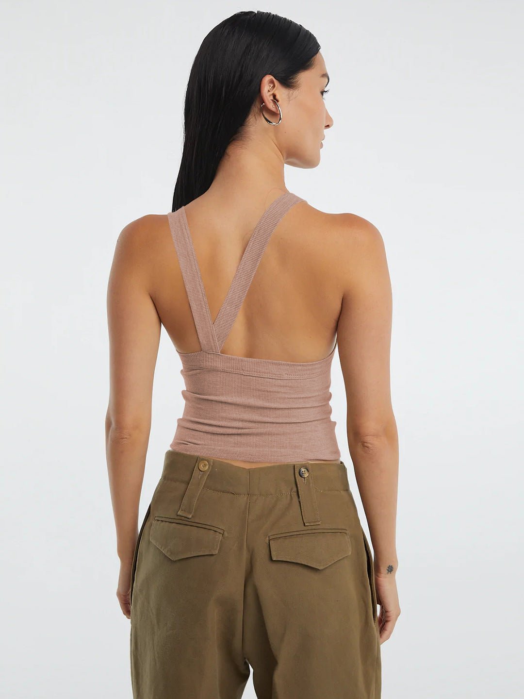 Halter Neck Ribbed Cropped Top - Kharites