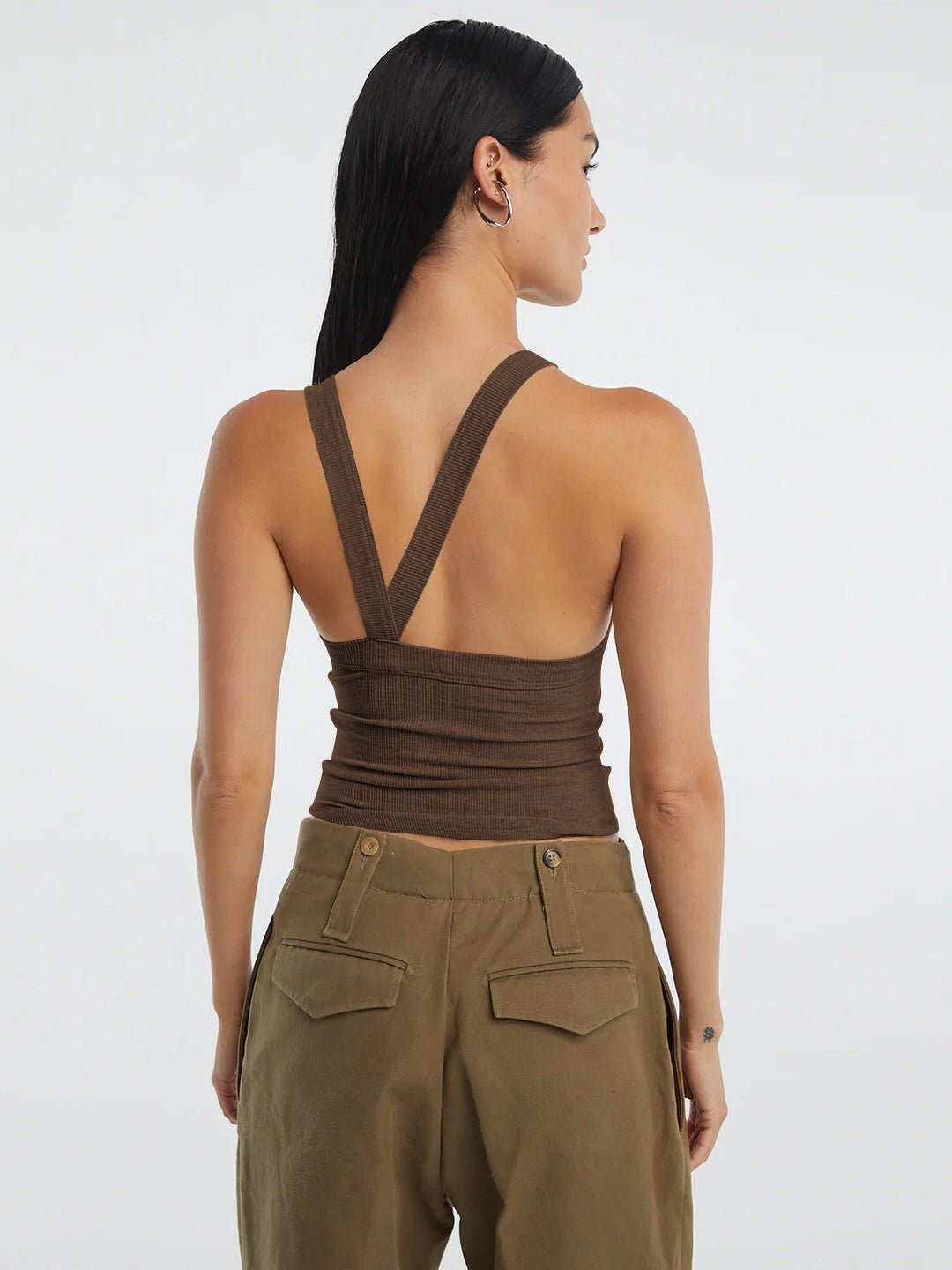 Halter Neck Ribbed Cropped Top - Kharites