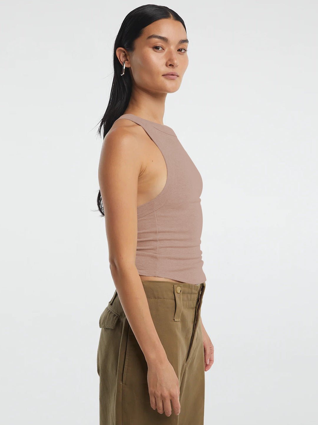Halter Neck Ribbed Cropped Top - Kharites